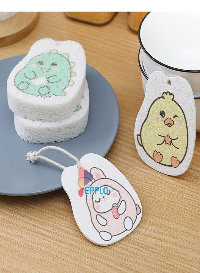 pepplo Wood Pulp Cotton Dish Washing Kitchen Scrubber,Reusable Dish Washing Cleaning Double-Sided Multipurpose Non Stick Wood Pulp Cotton for Dishes Compressed Sponge(Random Pattern, Set of 3) - Image 3